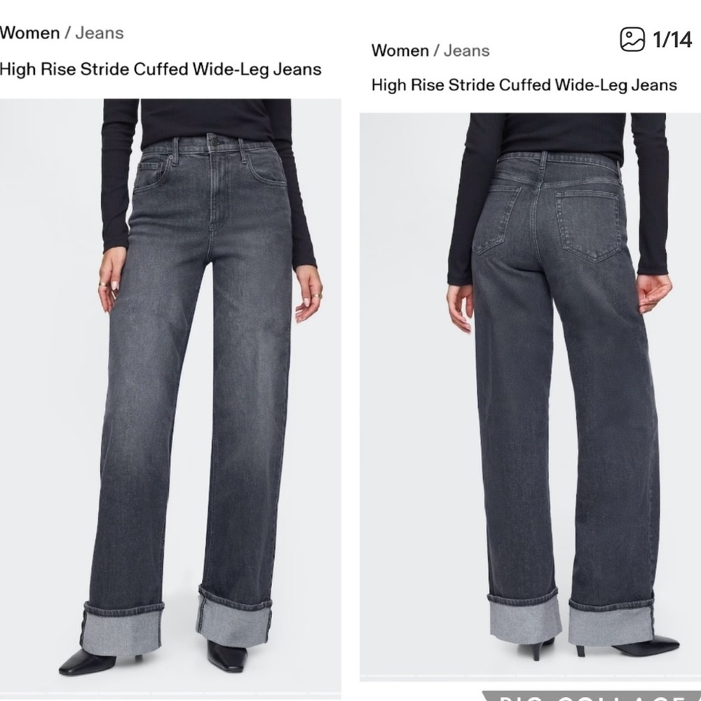 Gap Jeans High Rise Stride Cuffed Wide-Leg Black Wash Stretch Denim Size 31 NEW